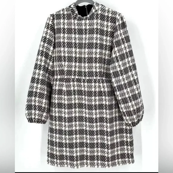 Ivy City Co Anne in Black White Plaid Tweed Mock Neck Sheath Dress Size XXL - Picture 4 of 6
